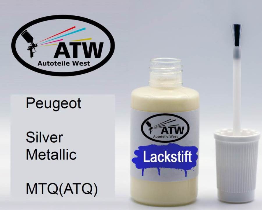 Peugeot, Silver Metallic, MTQ(ATQ): 20ml Lackstift, von ATW Autoteile West.